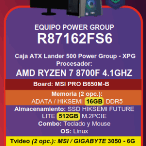 PC ESCRITORIO IA R87162FS6 AMD RYZEN 7 8700F -16GB  DDR5 - 512GB