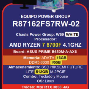 PC ESCRITORIO IA R87162FSRW-2 AMD RYZEN 7 8700F -16GB  DDR5 RGB - 512GB