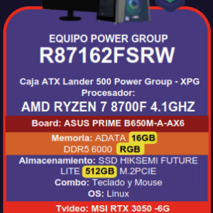 PC ESCRITORIO IA R87162FSRW AMD RYZEN 7 8700F -16GB  DDR5 RGB - 512GB